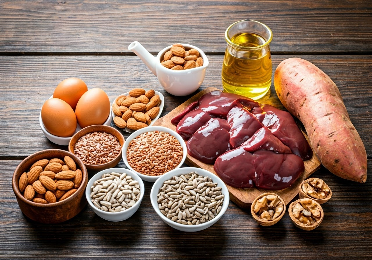 Biotin-rich foods displayed vividly.