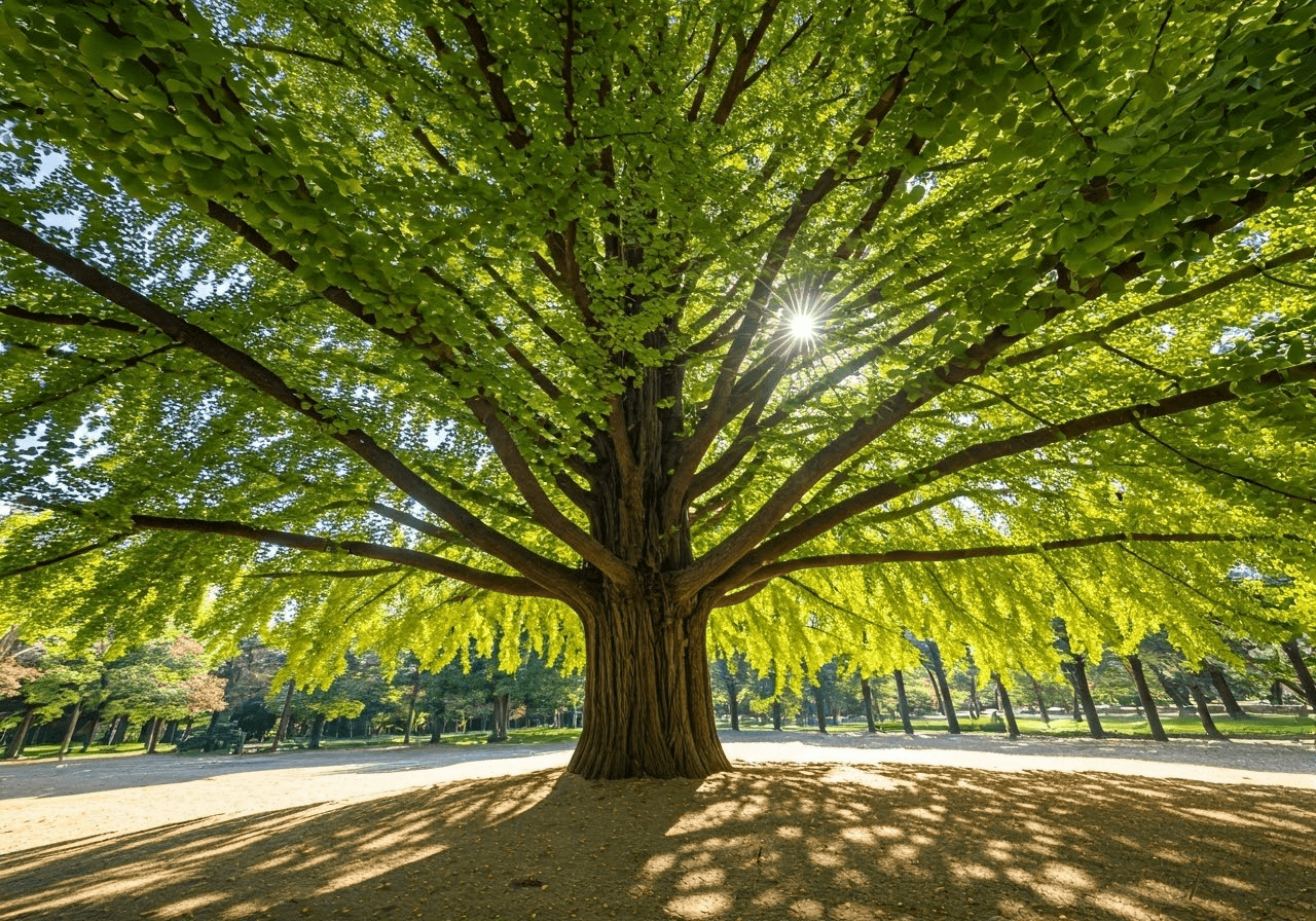 Ginkgo tree in sunlight.