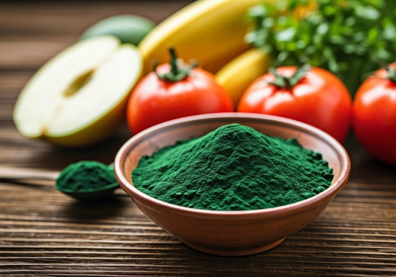 Green spirulina powder with fruits