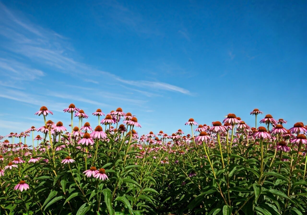 Field of blooming echinacea flowers