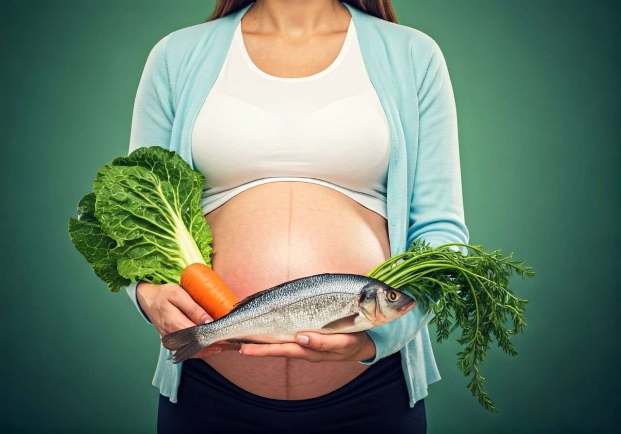 Pregnant woman with vitamin A food