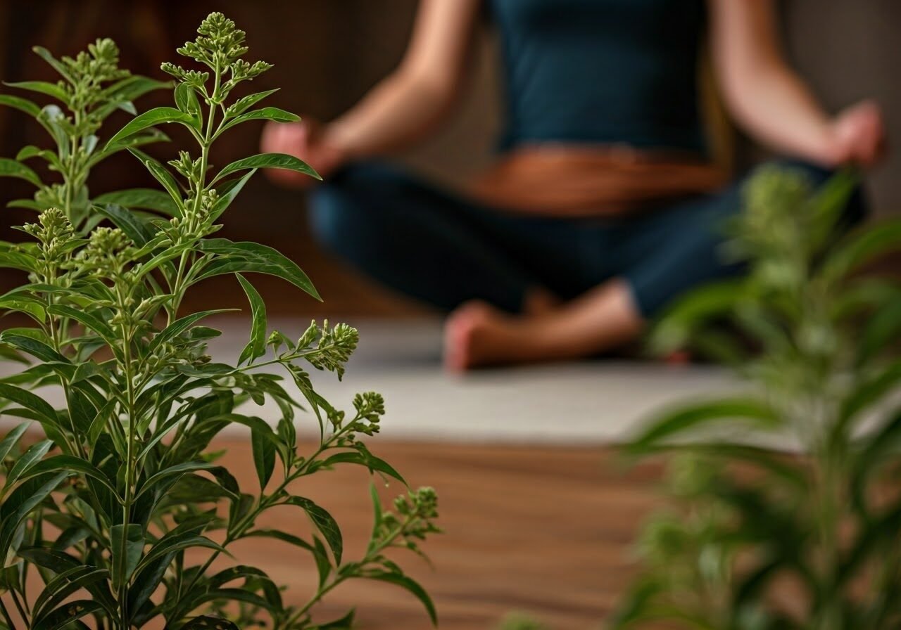 Meditation with ashwagandha plants