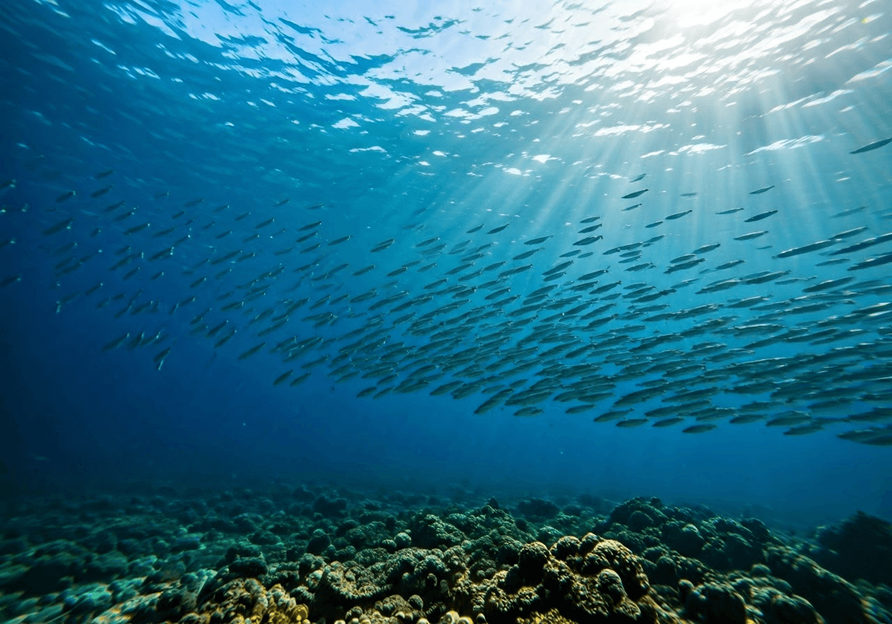 Schools of fish swimming in the ocean