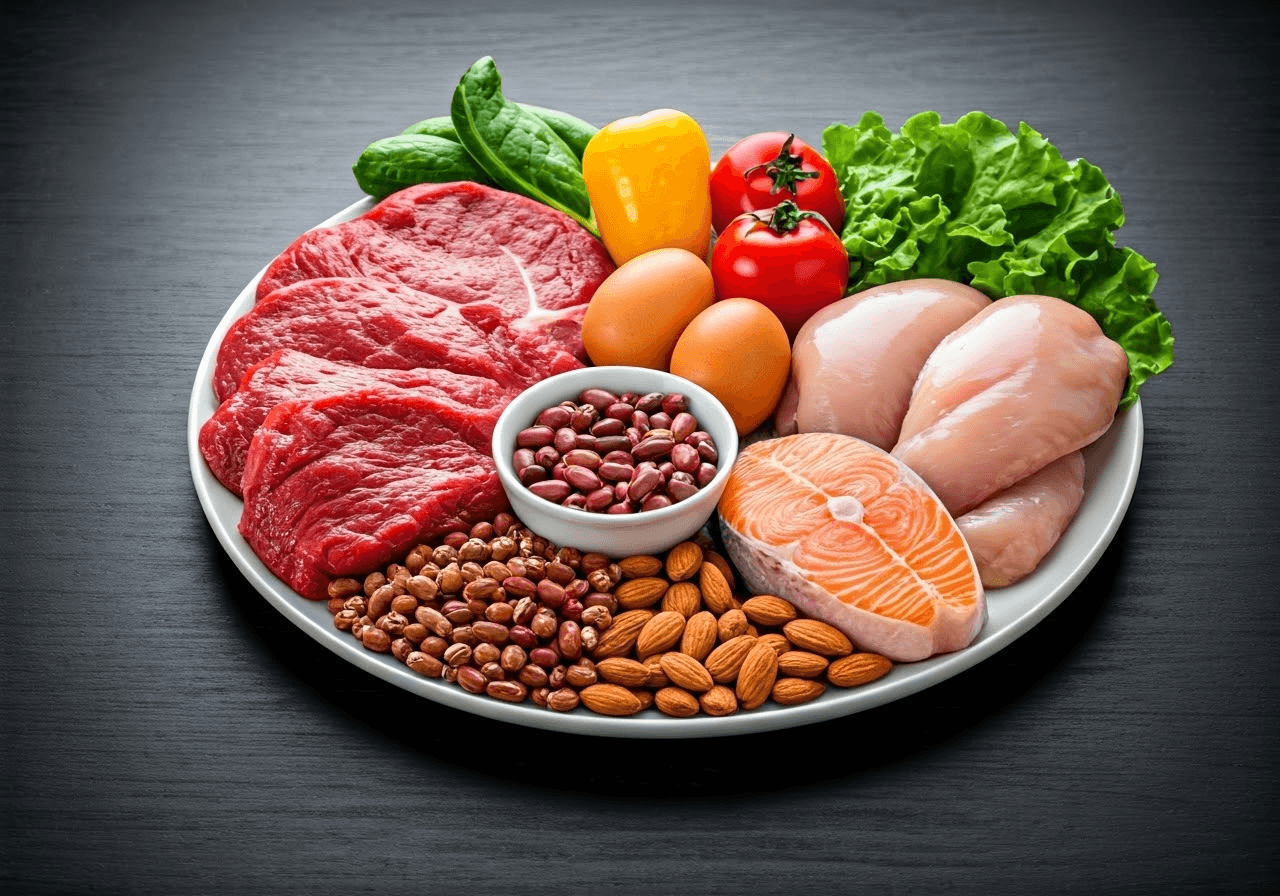 Balanced platter with taurine foods.