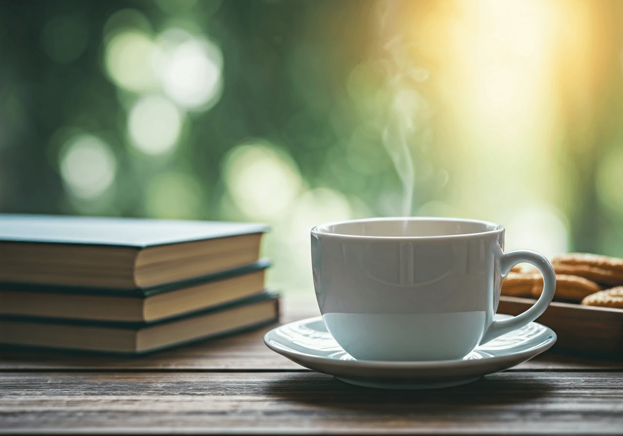 Cup of green tea with snacks