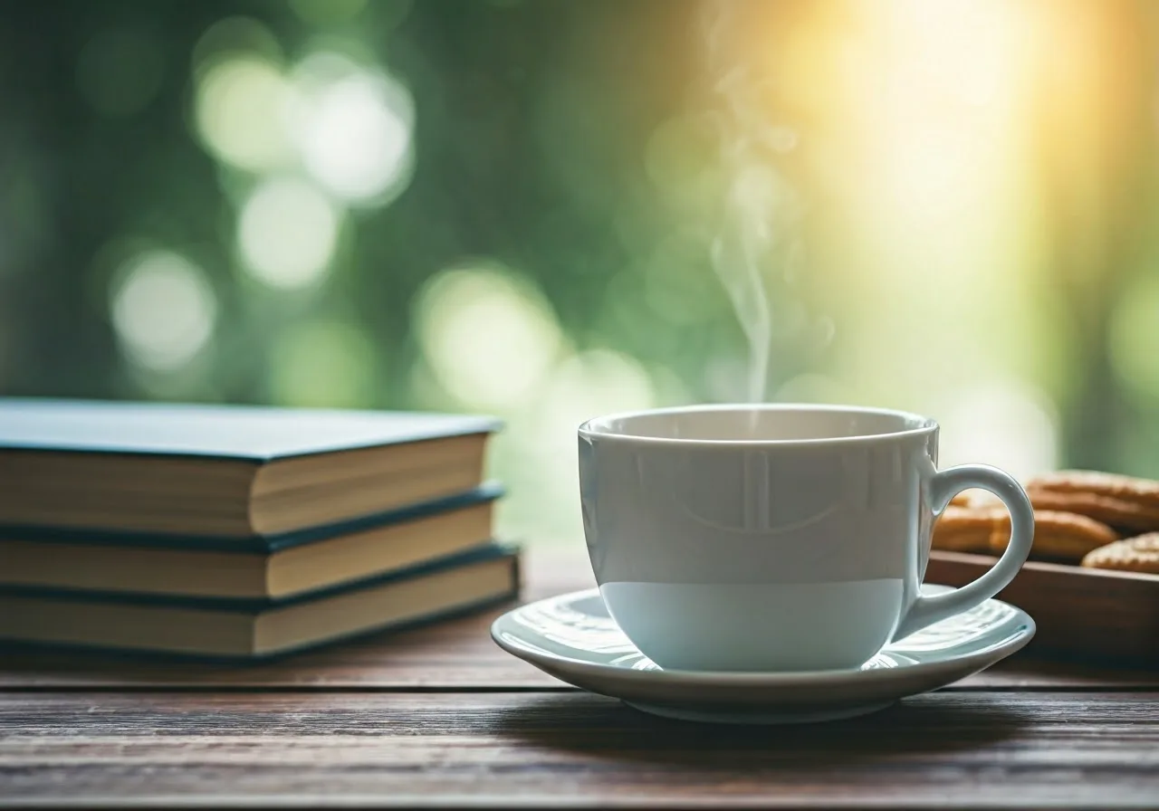 Cup of green tea with snacks