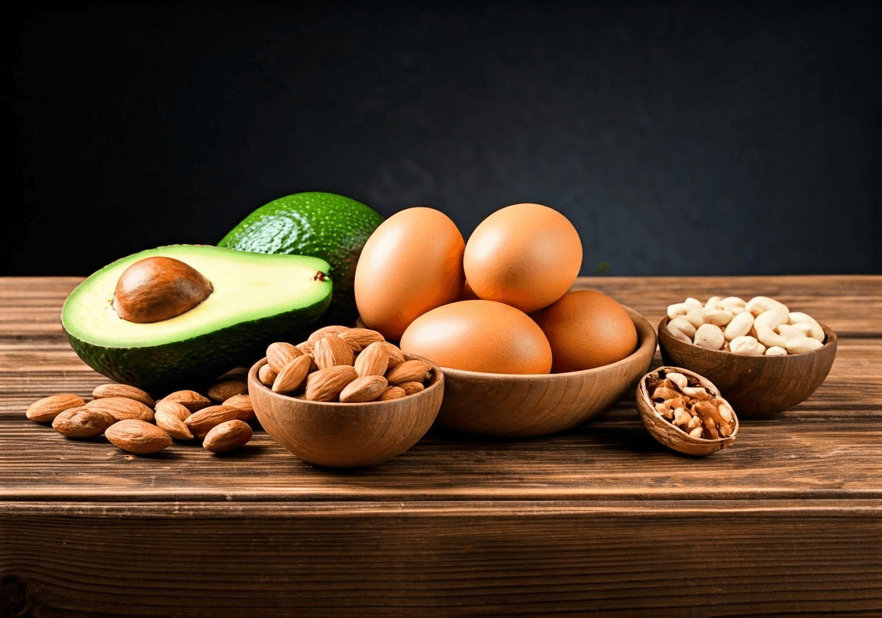 Biotin-rich foods on a table