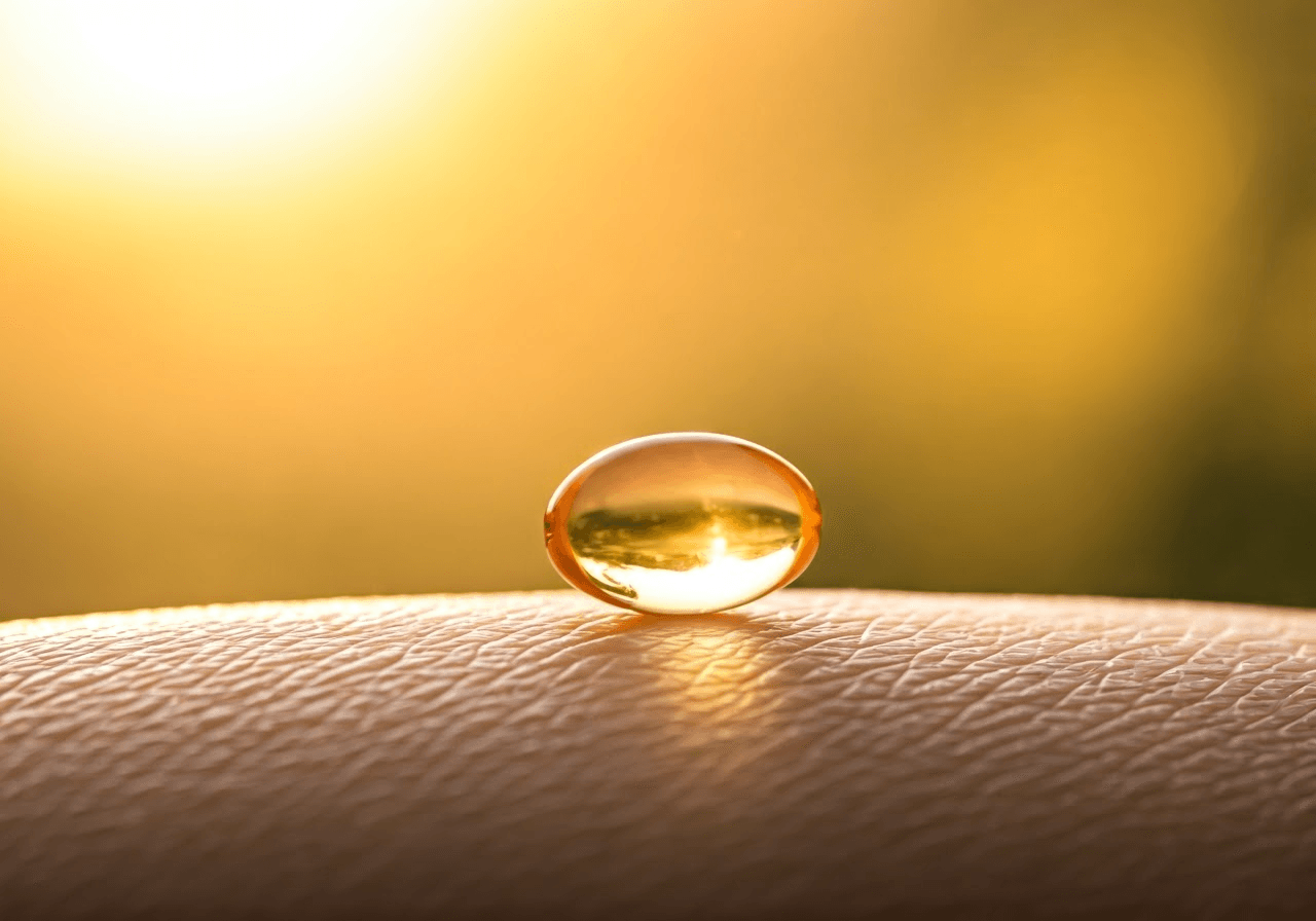 Vitamin E capsule on skin