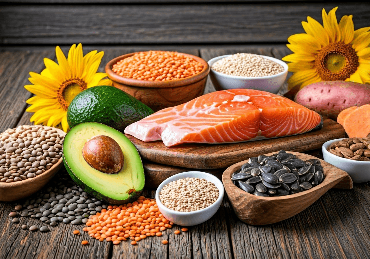 Assortment of Vitamin B3 foods