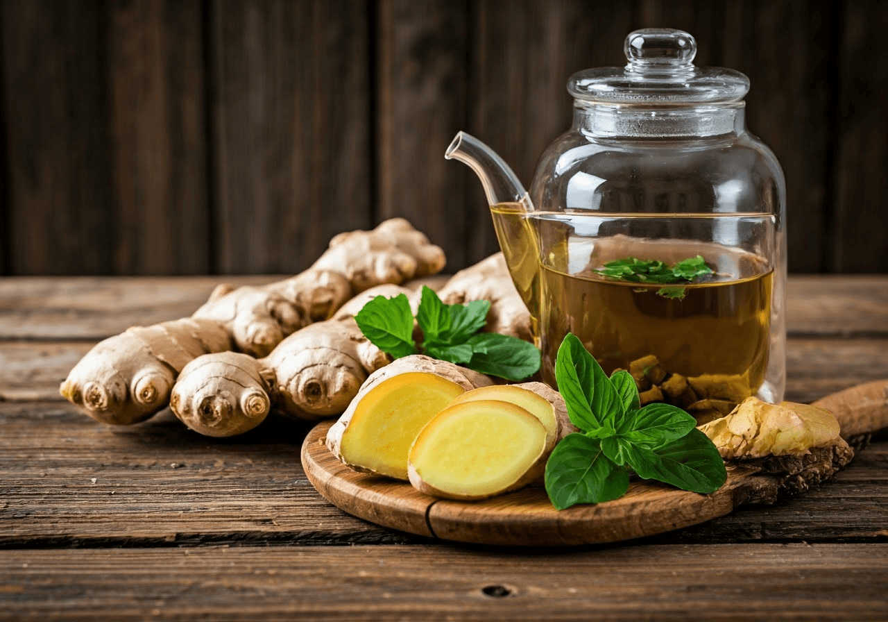 Fresh ginger and ginger tea