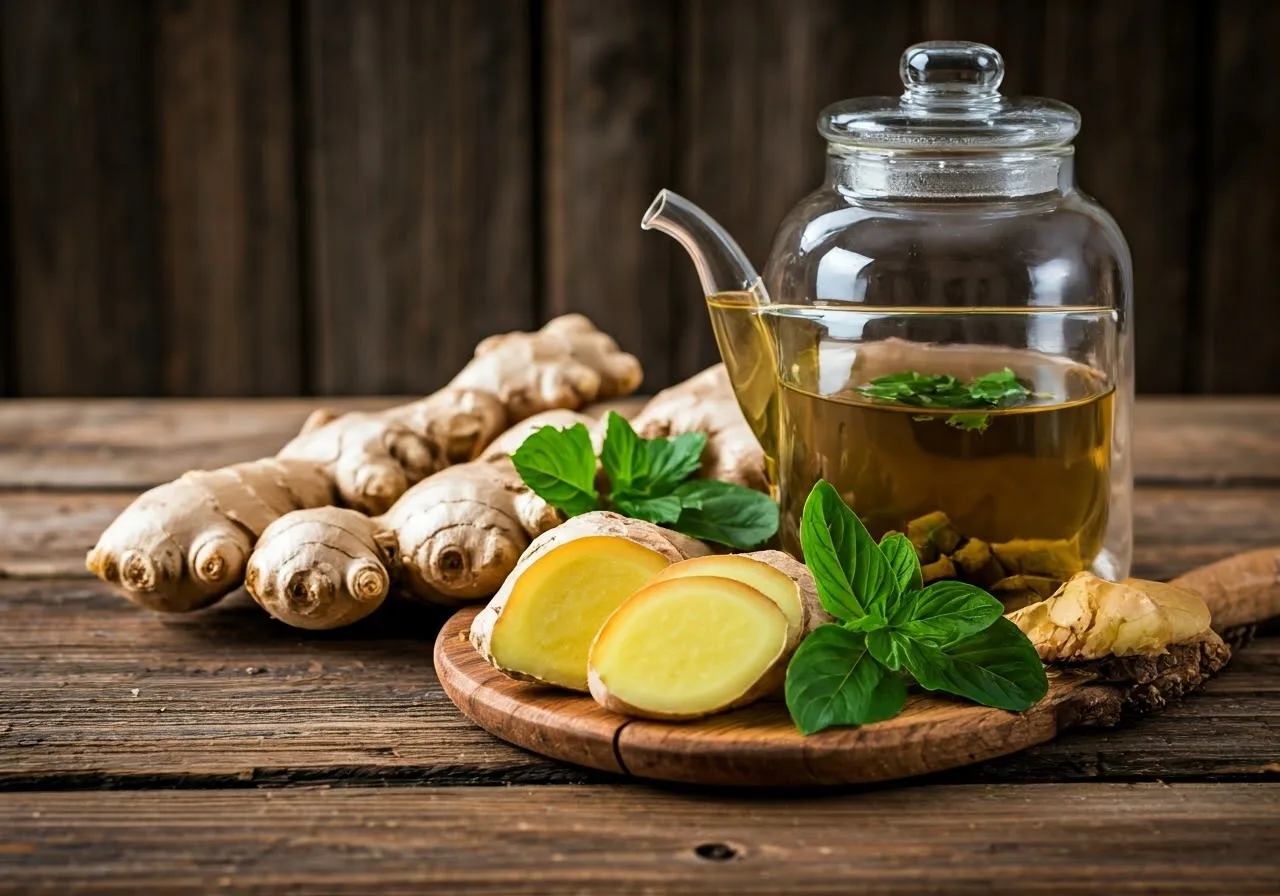 Fresh ginger and ginger tea