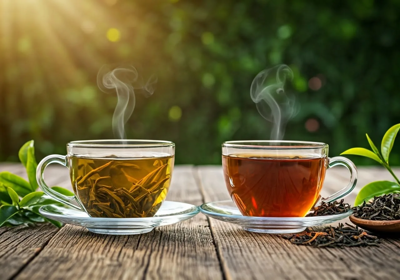 Green and black tea cups