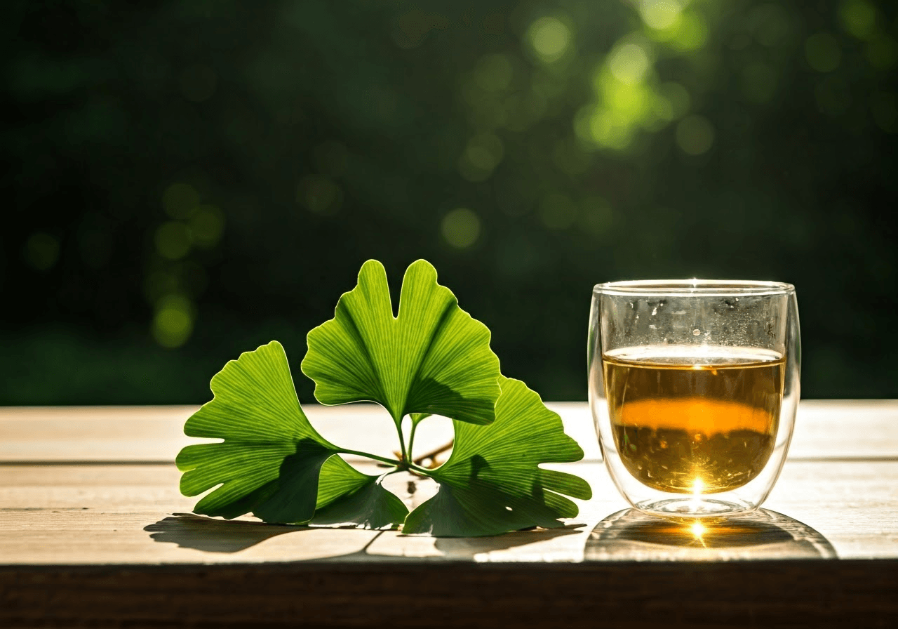 Ginkgo biloba plant and tea