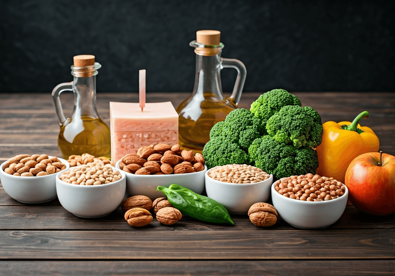 Nuts, seeds, oils, vegetables, fruits