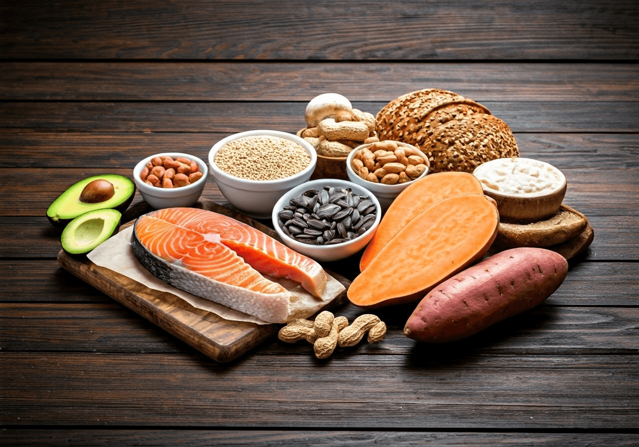 Vitamin B3-rich foods spread.
