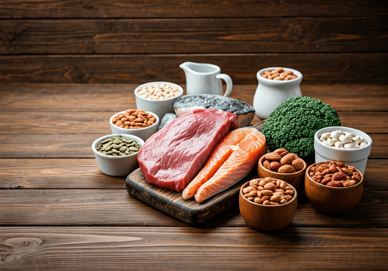 Zinc-rich foods on a table.