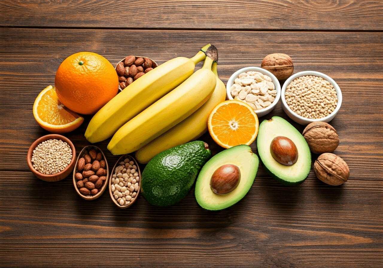 Potassium-rich foods displayed.