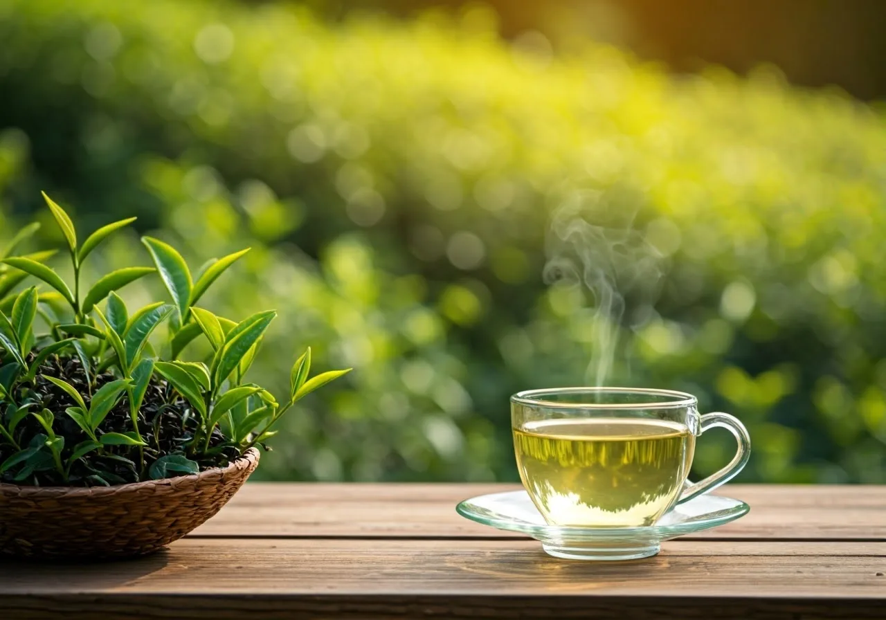 Tea plantation with green tea.