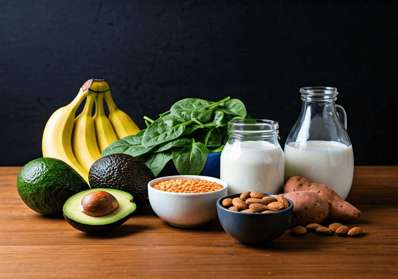 Potassium-rich foods display.