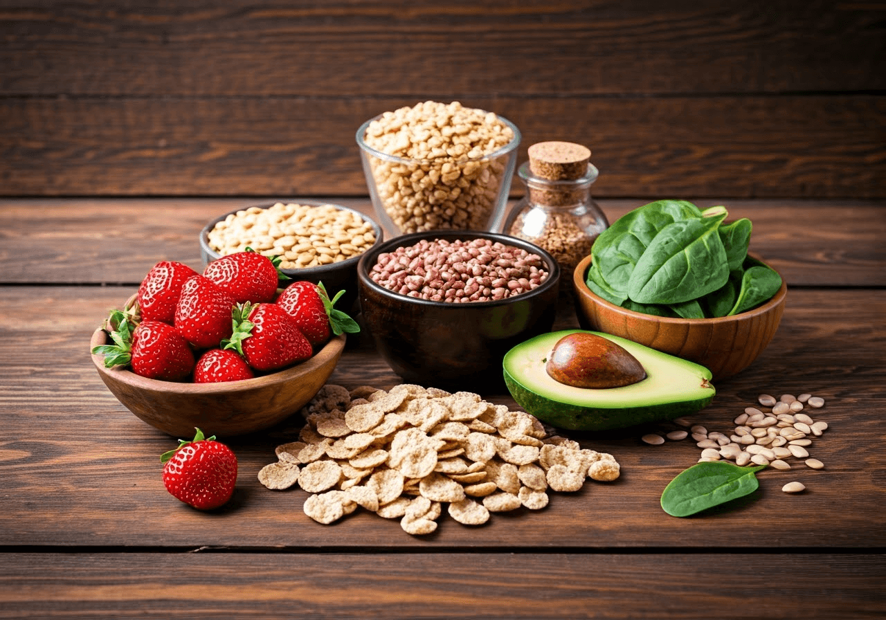 Assorted Vitamin B9-rich foods.