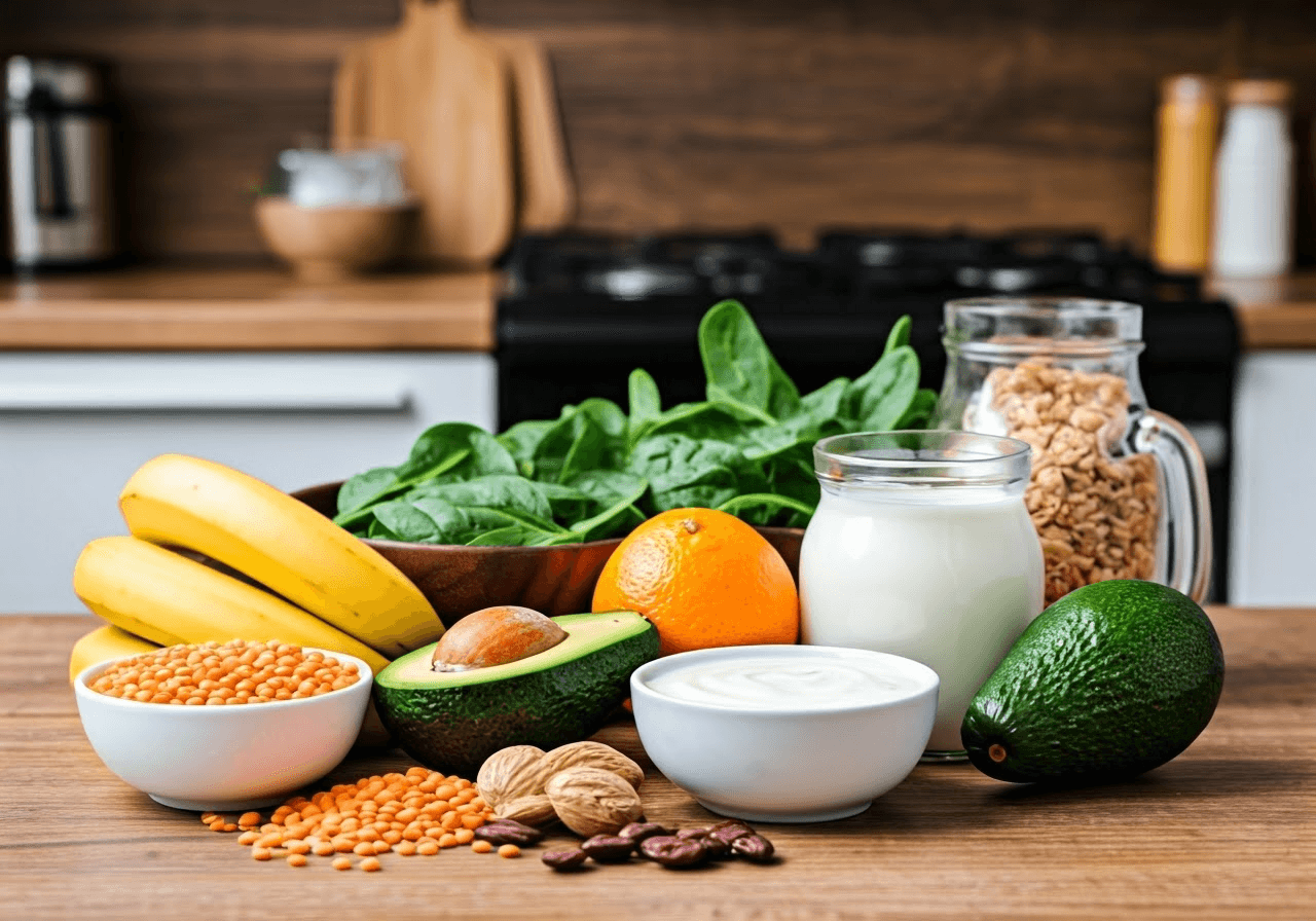 Potassium-rich foods spread.