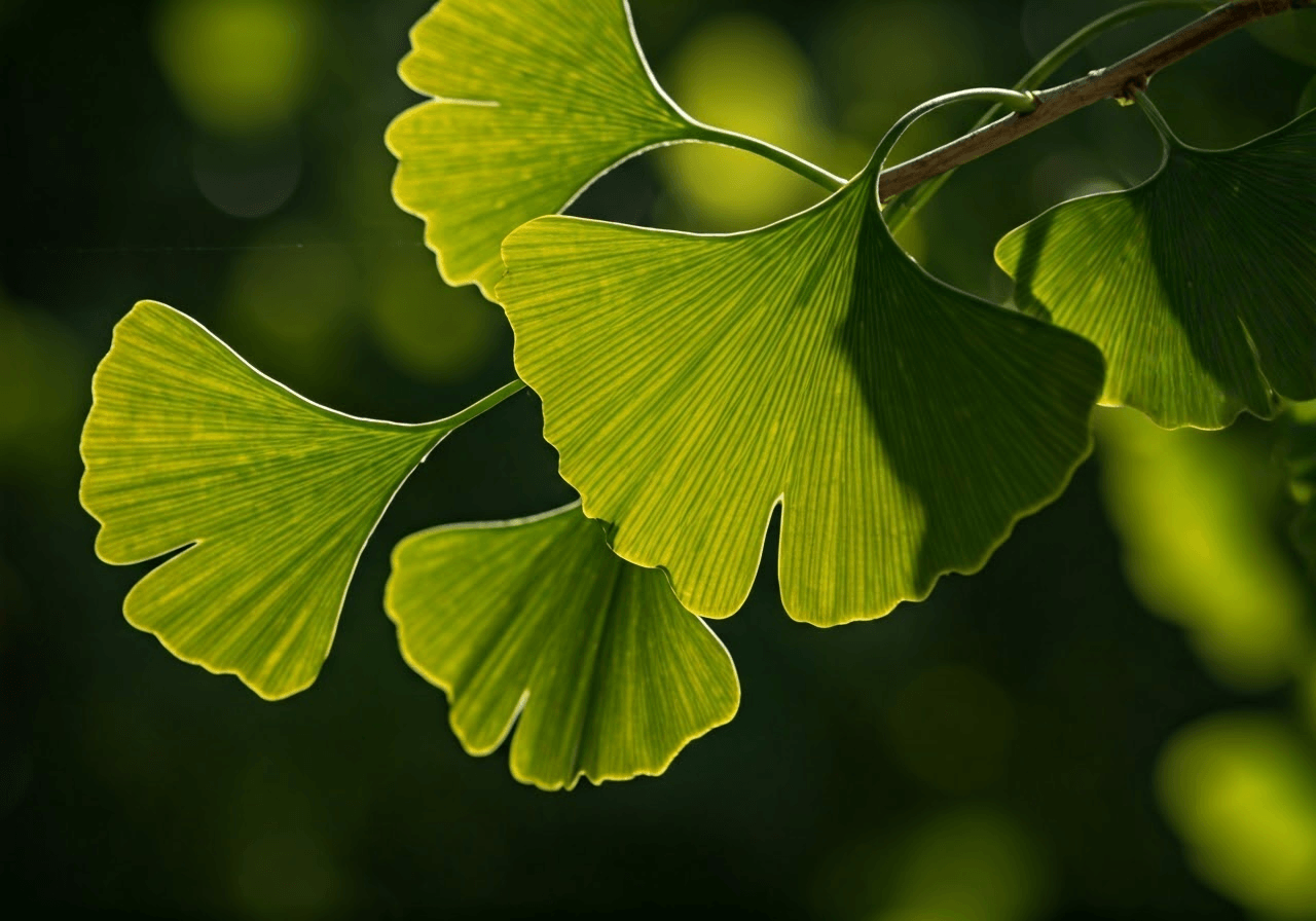 Ginkgo biloba leaves in sunlight