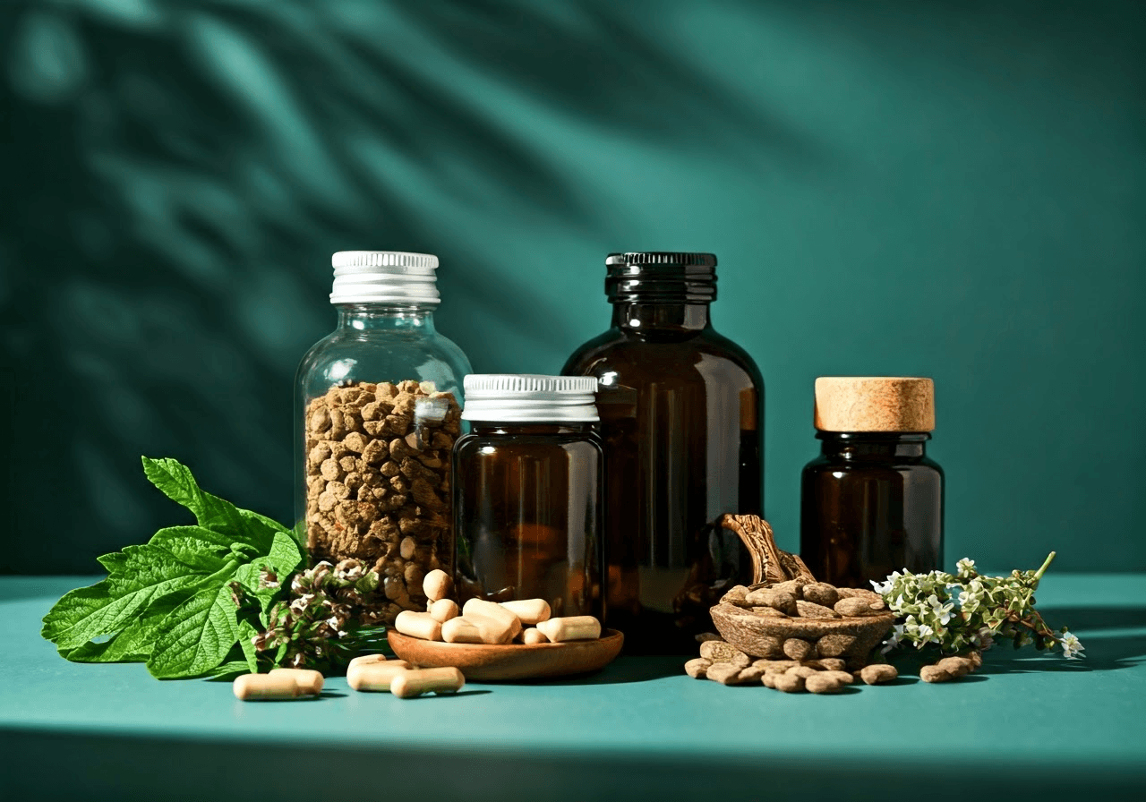 Arrangement of herbal supplements and herbs