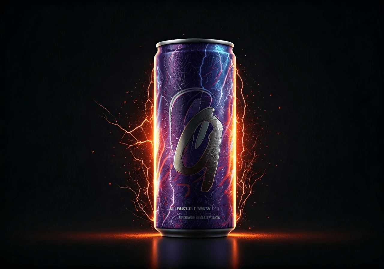 Energy drink with glowing design.